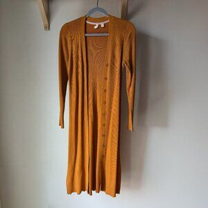 Anthropologie Meadow Rue Moth Ribbed Duster Cardigan Orange Gold